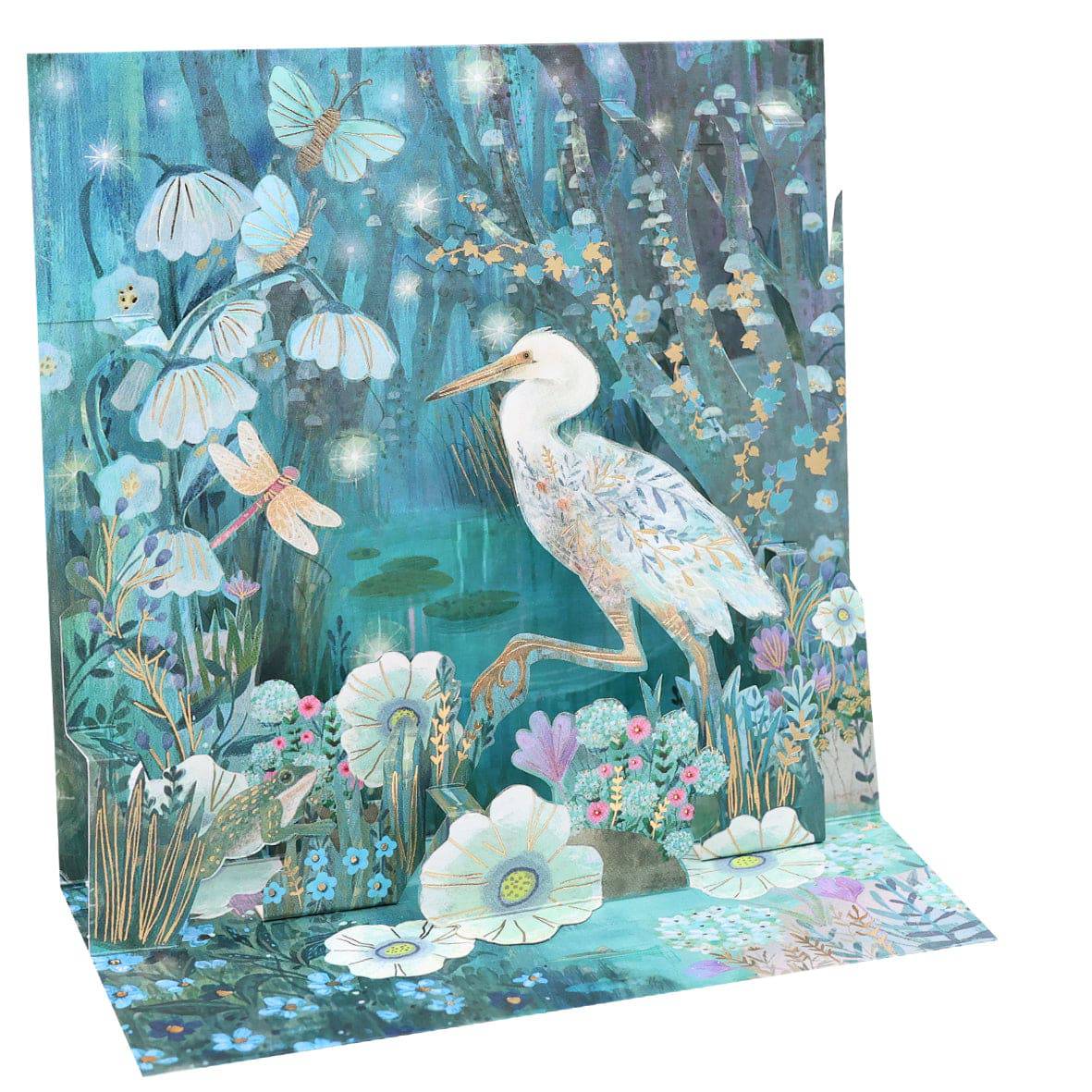 Heron large pop-up card by Pictura featuring a detailed paper heron bird with intricate folding and vibrant design.